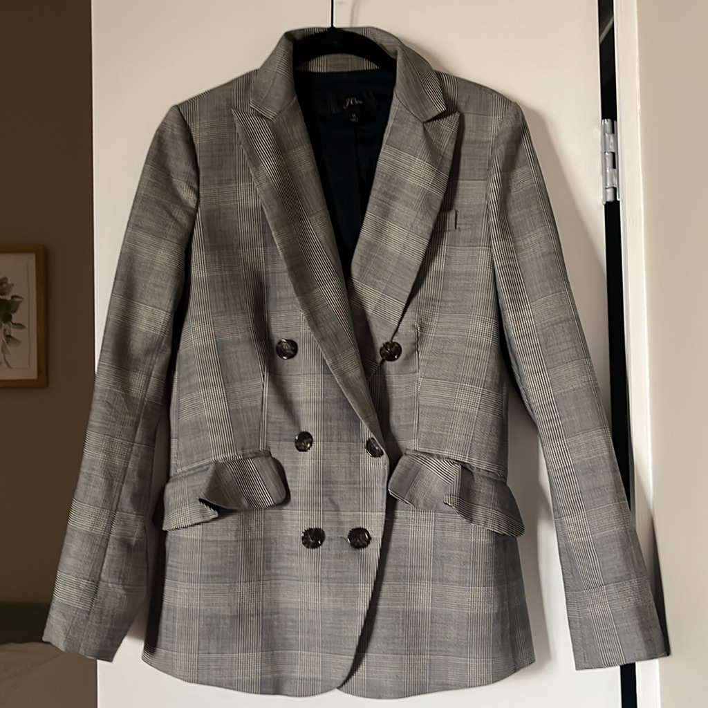 J. Crew Glen Plaid Ruffle Pocket Blazer